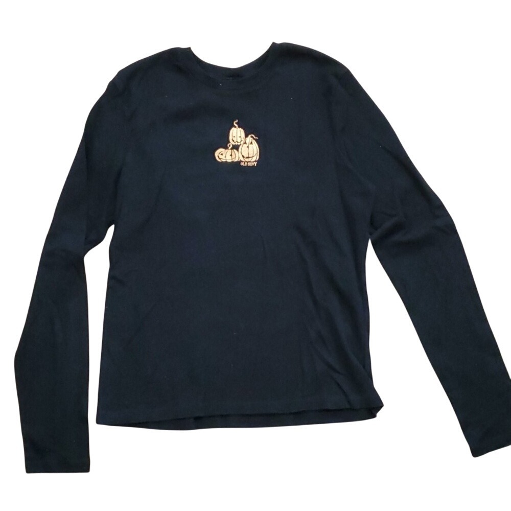 Old Navy Juniors Fall Pumpkin Halloween Black Long Sleeve Shirt Size Medium